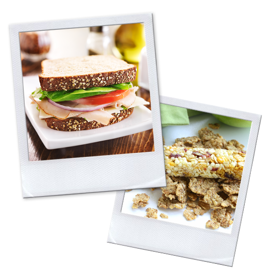 Fresh sandwich and healthy granola bars